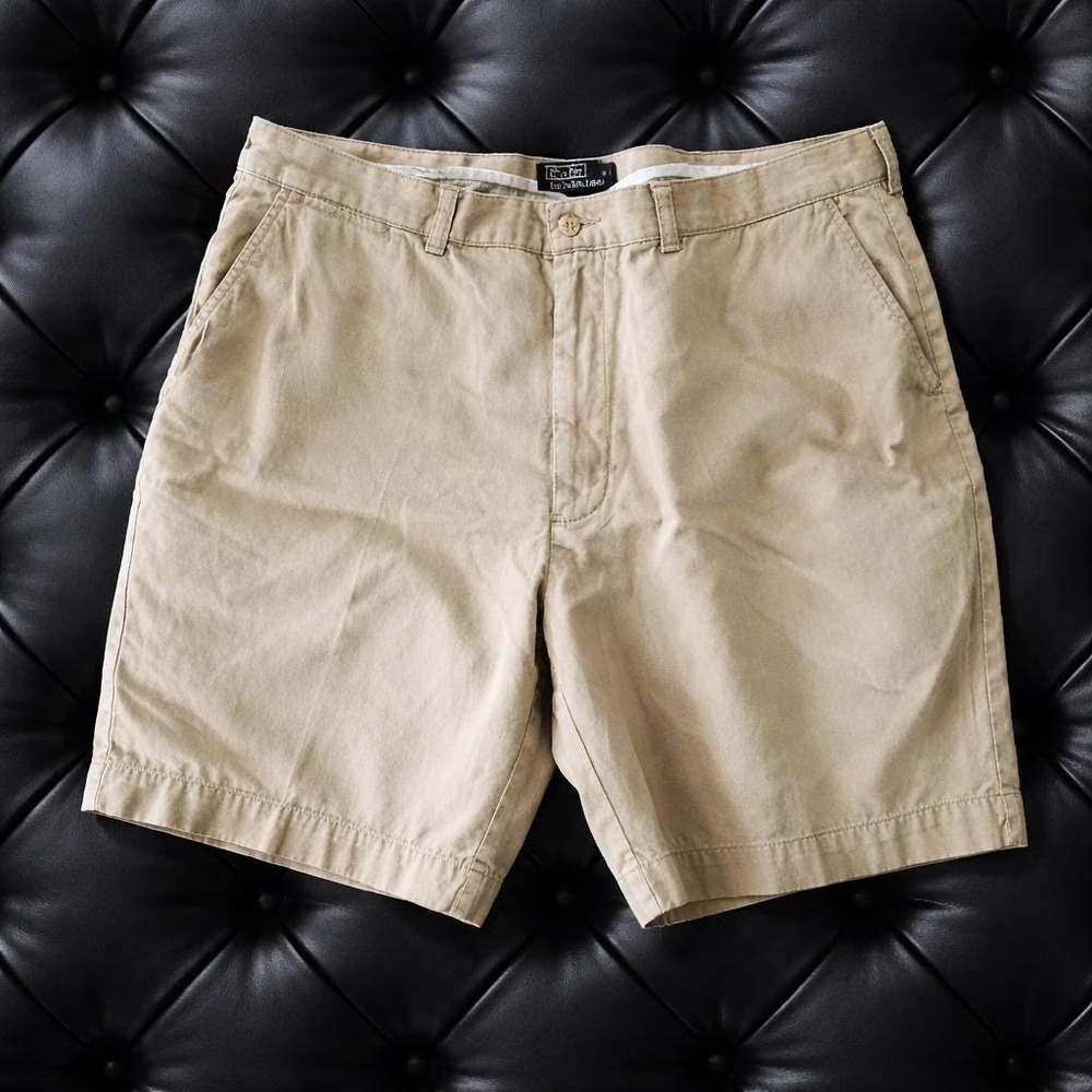 Polo Ralph Lauren Mens 40 Vintage Tan Khaki Chino Y2K Shorts Flat Classic